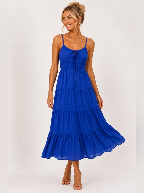 Monteau Dresses & Skirts - Monteau Los Angeles Cobalt Blue Tiered Midi Maxi Dress | Resort Luxe Small